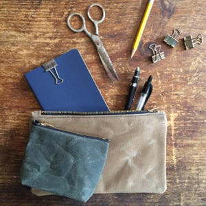 Mini Waxed Canvas Pouch with Brass Zipper, minimalist style utility pouch, small zipper canvas coin pouch, soft wallet accessory image 8