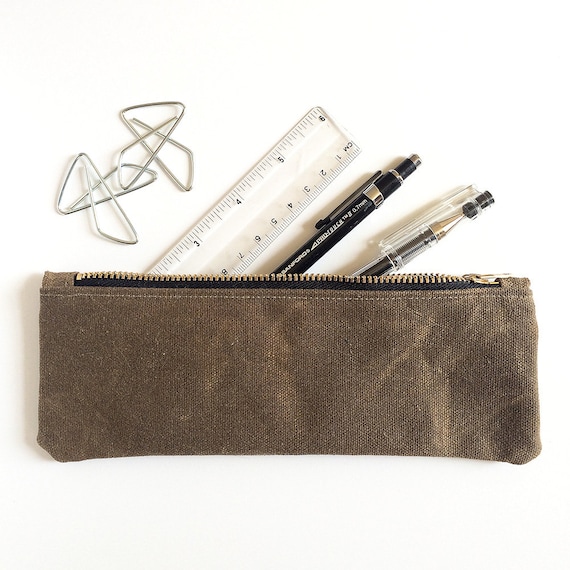 Slim Waxed Canvas Zipper Pouch, Pen Pencil Pouch 