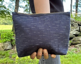 Bolsa de algodón japonesa Indigo Rain: bolsa de viaje minimalista con cremallera de latón