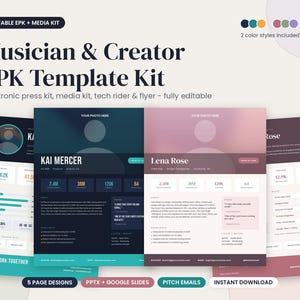 Musician EPK Template, Electronic Press Kit + Media Kit + Tech Rider & Stage Plot, Editable PowerPoint Google Slides, Band One Sheet