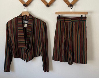 Vintage 2-Piece Striped Jacket Cropped Blazer and Gaucho Shorts