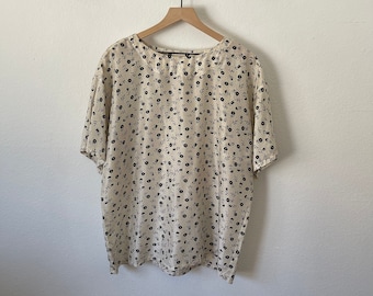 Vintage Silk Floral Shirt Blouse Plus Size