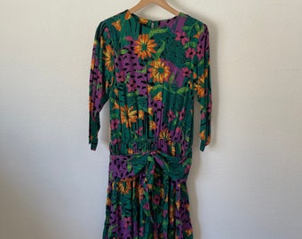 Vintage Tropical Feminine Floral Dress With Sash Funky Hawaiian