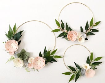 Felt Flowers Felt Wreath Mini Wreath Home Decor Floral Decor Nursery Decor Bathroom Decor Wreath Wall Decor Flower Wreath