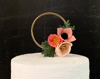 Whimsical Felt Flower Wreath Cake Topper || Rifle Paper Co Inspired || Custom Cake Topper || Floral Cake Topper || Birthday Cake Topper