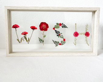 Dried Pressed Flower Word Art WISH | Dried Flower Frame | Floral Art | Framed Flowers | Pressed Flower Art | Pressed Florals | One of a Kind