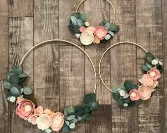 Wood Hoop Eucalyptus Lambs Ear Wreath Set || Felt Flower Wreath || Felt Wreath || Wreaths || Flower Wreath || Nursery Decor || Nursery Art