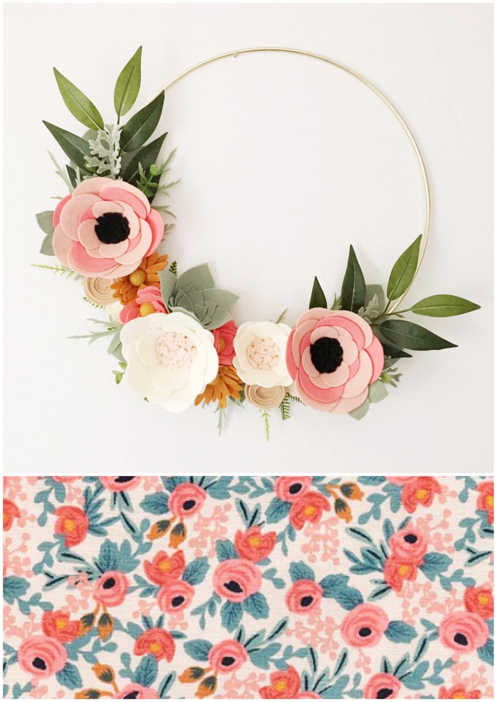 Rifle Paper Co Inspired Wreath Rosa Floral Fabric Felt | Etsy