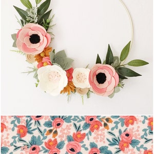 Rifle Paper Co Inspired Wreath || Rosa Floral Fabric || Felt Wreath || Wreaths || Flower Wreath || Spring Wreath || Felt Flower Wreath