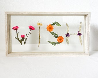 Dried Pressed Flower Word Art WISH | Dried Flower Frame | Floral Art | Framed Flowers | Pressed Flower Art | Pressed Florals | One of a Kind