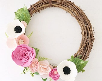 Wreath || Wreaths || Flower Wreath || Twig Wreath || Spring Wreath || Felt Flower Wreath || Modern Wreath || Wedding Wreath || Wreath Decor