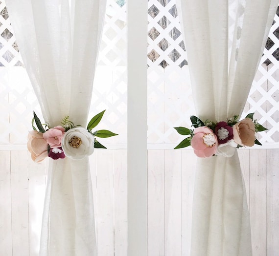 Vorhang Raffhalter 2er Set Filz Blumen Filz Vorhang Etsy