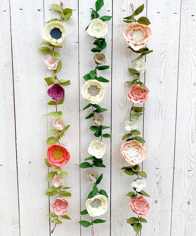 Felt Flower Vine Garland Felt Flower Garland Felt Etsy