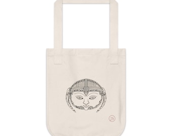 Persian Sassanian Motif Woman Face Tote, Crowned Headdress (Canvas Tote)