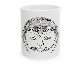 Persian Sassanian Motif Woman Face Mug, Crowned Headdress (11oz Ceramic)