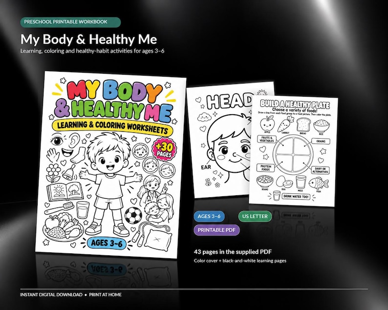 Human Body Worksheets for Preschool, Body Parts & Healthy Habits PDF - Etsy