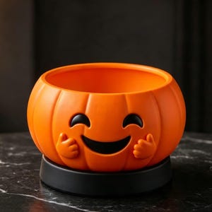 3D Printed Pumpkin Candy Bowl – Happy Smile Halloween Planter (Matte PLA)