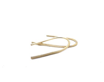 U Shaped Open Hoop Threader Earrings, 14K Gold Filled Minimalist Hand Forged Wire Curved Arc Earrings