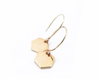 14K Gold Filled Hexagon Disc Dangle Earrings, Minimalist Jewelry Gift for Women