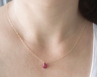 Dainty Ruby Necklace Gold Filled or Silver, July Birthstone Jewelry, Red Stone Necklace