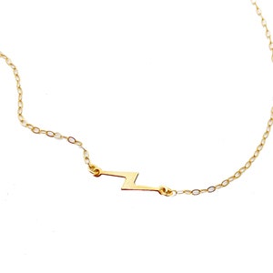 Sideways Lightning Bolt Necklace Gold Filled, Minimalist Dainty Gold Choker Necklace, Gift for Girls image 1