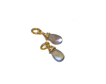 Labradorite Charm Pendant Gold Filled or Sterling Silver, Add A Charm Stone for Necklace or Earrings