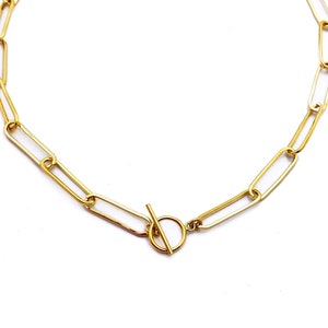 Gold Filled Paper Clip Link Choker: Chunky Toggle Necklace