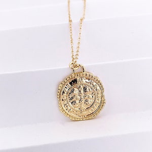 Medallion Cross Necklace Gold Filled, Gold Coin Necklace for Women image 1