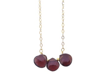 Dainty Garnet Necklace for Women, January Birthstone Birthday Gift for Her, Red Stone Jewelry