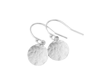 Hammered Disc Earrings Sterling Silver, Small Silver Disk Earrings, Handmade Jewelry Gift
