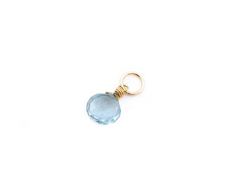 Genuine Sky Blue Topaz Pendant Charm, Gold Fill or Silver Wired Stone Crystal Pendant, Add A Charm November Birthstone