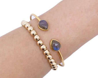 Labradorite Cuff Bracelet for Women, Labradorite Stone Bangle Bracelet Gold, Trending Jewelry