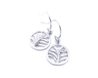 Silver Nature Leaf Dangle Earrings, Minimalist Disc Earrings, Botanical Leaf Earrings, Birthday Gift for Mom