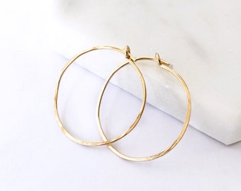 Gold Filled Hammered Hoop Earrings, Dainty Hoops 20mm, Minimalist Everyday Earrings for Women