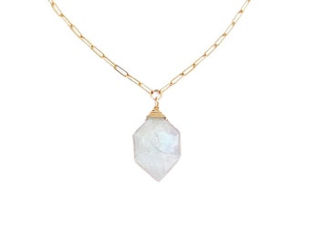 Gold Filled Rainbow Moonstone Pendant Necklace