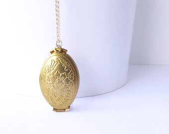 Keepsake Locket Necklace Gold Filled Chain, Photo Locket Necklace for Mom, Long Layering Necklace, Mothers Day Gift Under 35