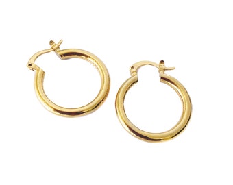 Chunky Hoop Earrings Gold Filled, Minimalist Hoops 20mm or 24mm, Best Selling Trending Jewelry for Mum