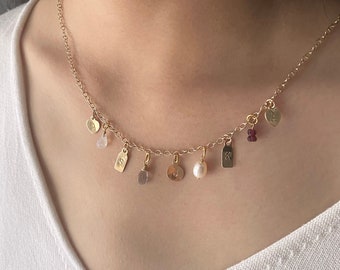 Dainty Bouw je eigen Charm Necklace Gold Filled, gepersonaliseerde initiële aangepaste ketting met bedels, verjaardagscadeau voor haar