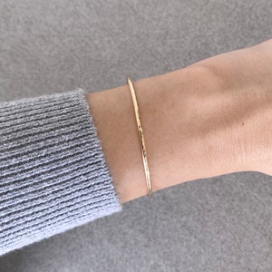 Gold Filled Hammered Cuff, Gold Filled Cuff Bracelet for Women, Minimalist Thin Stacking Bracelet