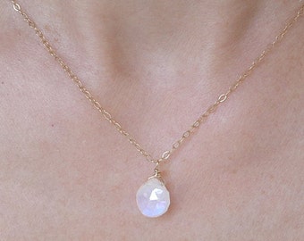 Dainty Rainbow Moonstone Necklace in Gold Filled or Sterling Silver, Gift for Bridesmaids, June Birthstone Jewelry