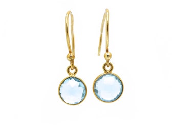 Blue Topaz Quartz Dangle Earrings Gold, Gemstone Drop Earrings, November Birthstone Gift for Her