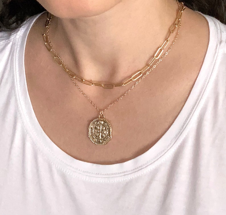 Medallion Cross Necklace Gold Filled, Gold Coin Necklace for Women image 6