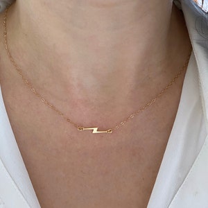 Sideways Lightning Bolt Necklace Gold Filled, Minimalist Dainty Gold Choker Necklace, Gift for Girls image 3