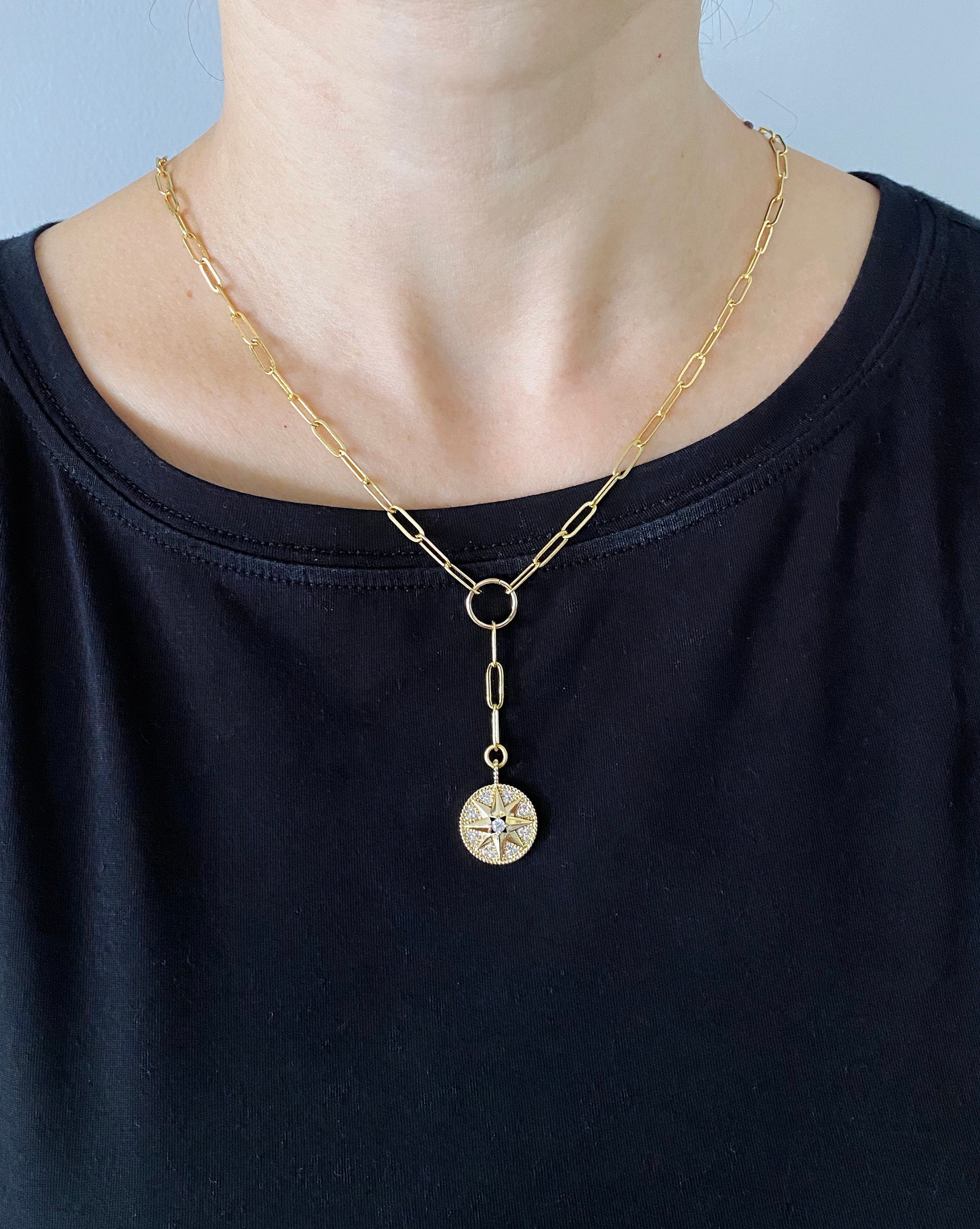 Gold Filled Paper Clip Necklace with Charm CZ Starburst Etsy