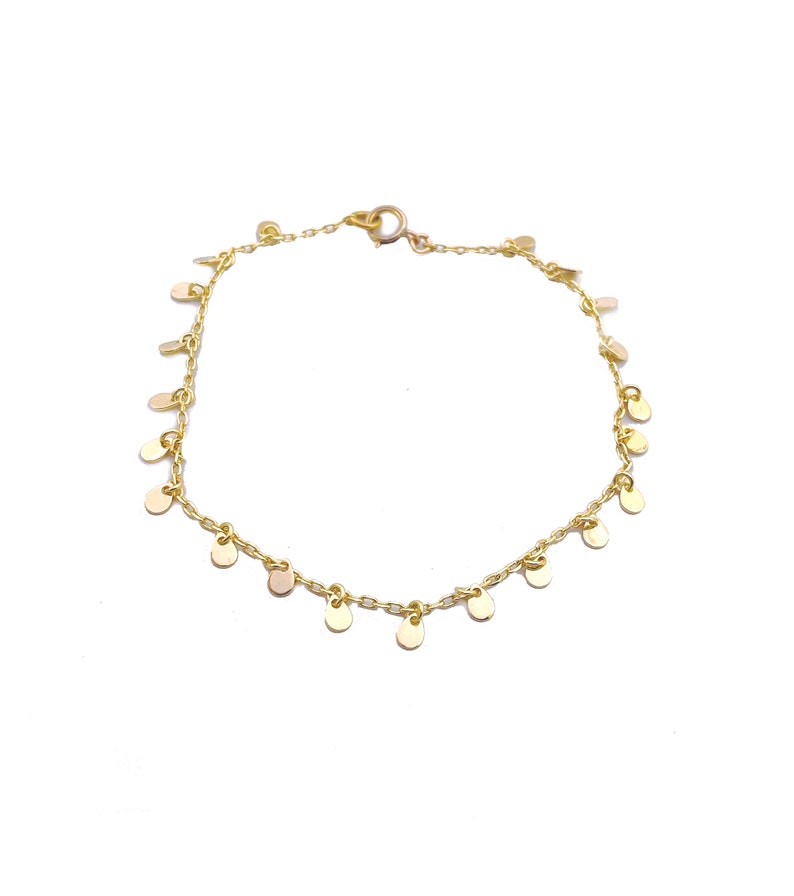 Dangling Coin Charm Bracelet for Women Dainty Minimalist Disc Bracelet Gift for Mom