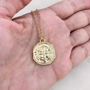 Medallion Cross Necklace Gold Filled, Gold Coin Necklace for Women image 5