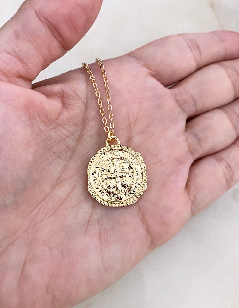 Medallion Cross Necklace Gold Filled, Gold Coin Necklace for Women image 5