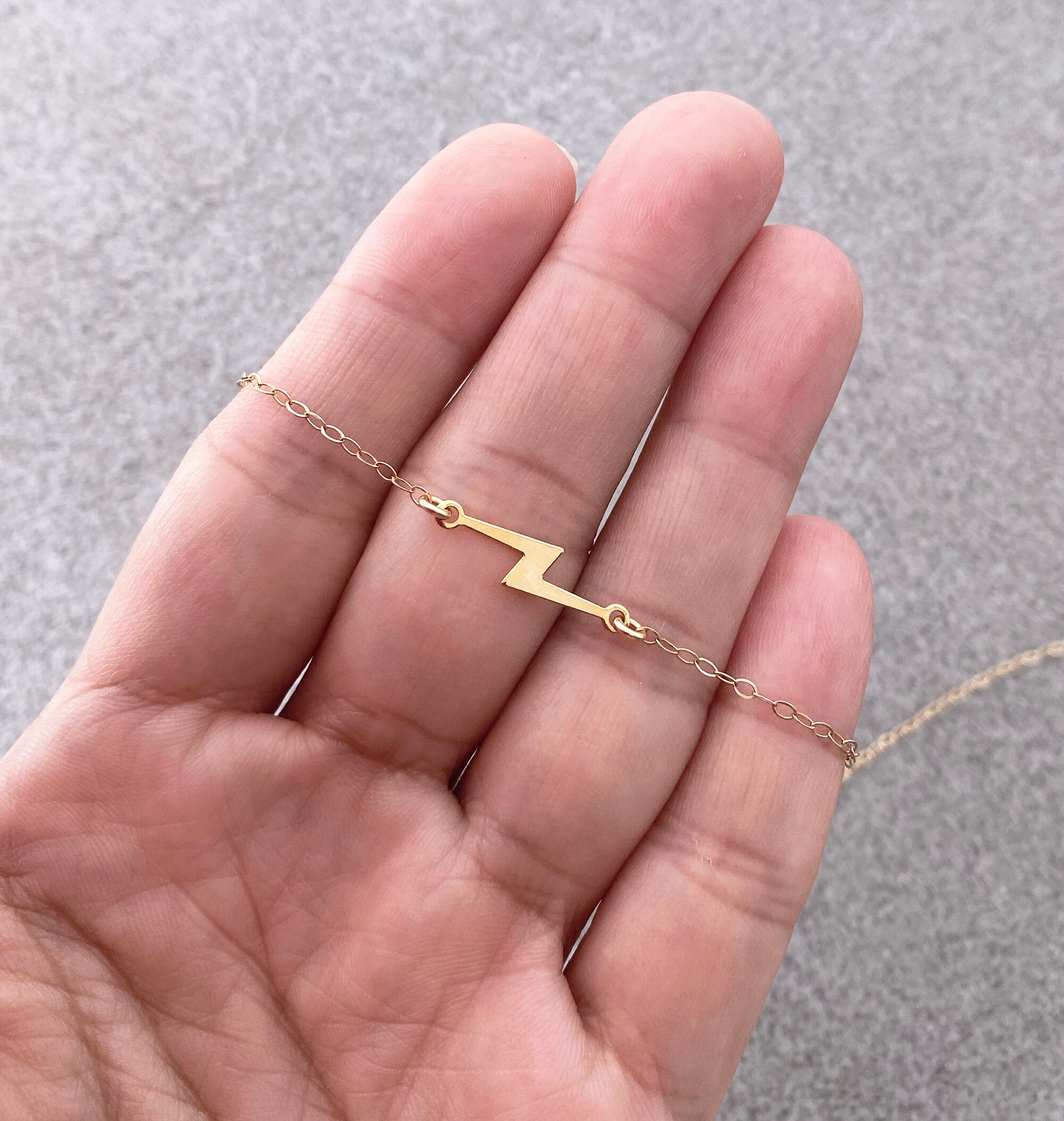 Sideways Lightning Bolt Necklace Gold Filled Minimalist Etsy UK