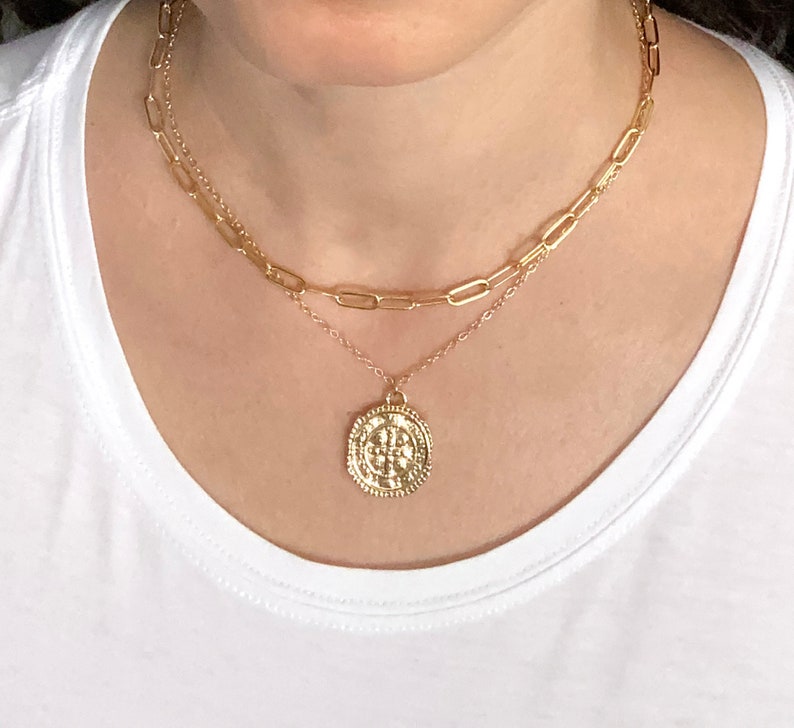 Medallion Cross Necklace Gold Filled, Gold Coin Necklace for Women image 3