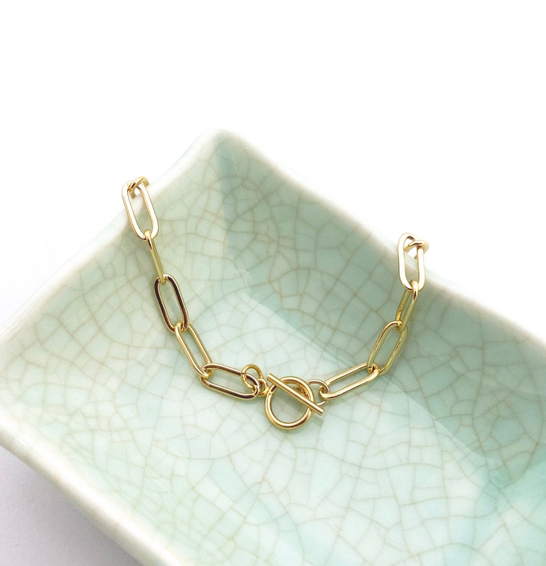 Link Chain Toggle Bracelet, Paper Clip Link Chain Bracelet Gold Filled Minimalist Bracelet Gift for Mom image 3